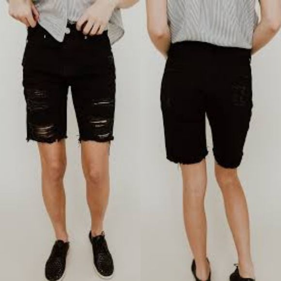 black destroyed bermuda shorts